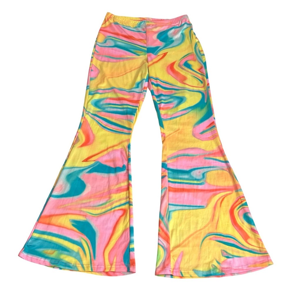 HalfHeart Wide Leg Flare Leggings Womens Medium Psychedelic Swirl Y2K Festival